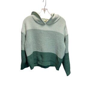 Bixby Nomad Womens Hooded Knit Sweater XL Green Gradient Stripes Lightweight & C